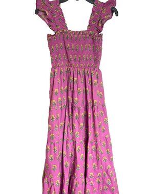 Hill House Inspired Tiered Midi Dress Ruffle Strap Purple Print Women Size Small